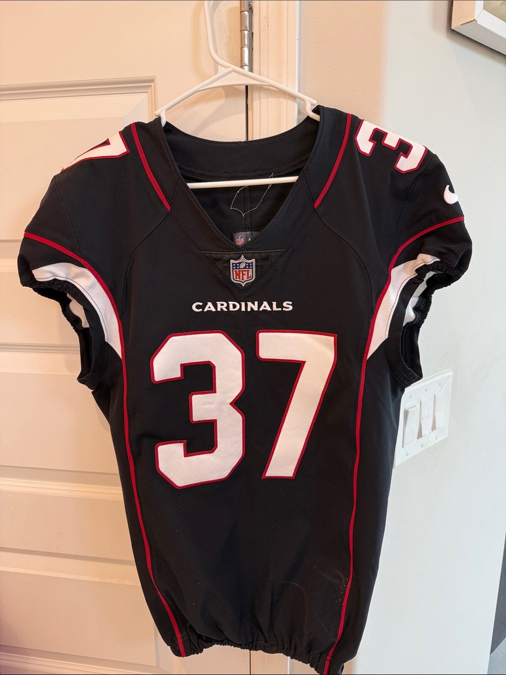 NFL Cardinals #37 Black Jersey with White Numbers and Red Trim
